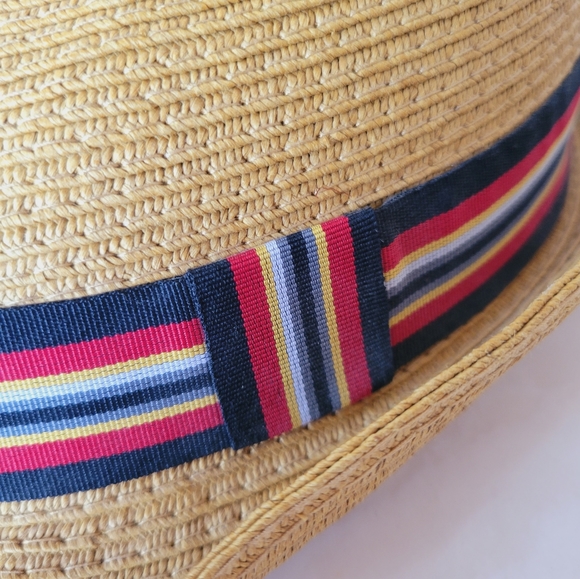 🌺3 for $10 Vintage Stone Straw Fedora with Striped Grosgrain Ribbon - Picture 7 of 10